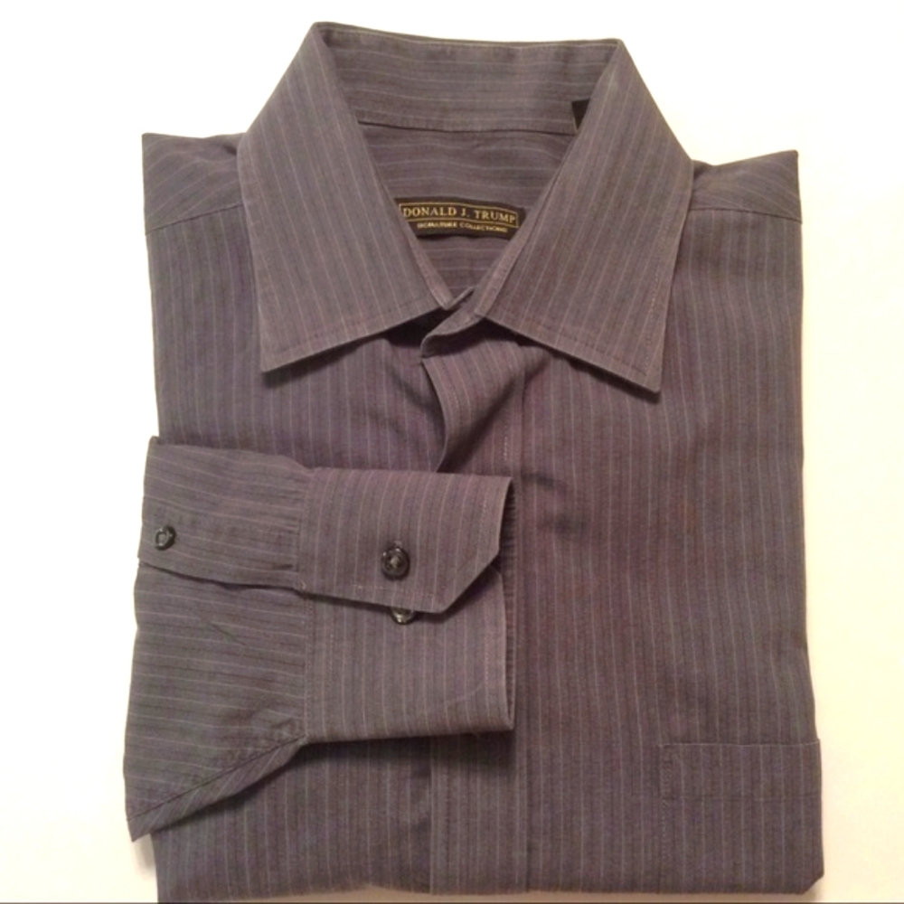 Donald J Trump Signature Collection Men's Gray Stripe Dress Shirt 16-34/35"